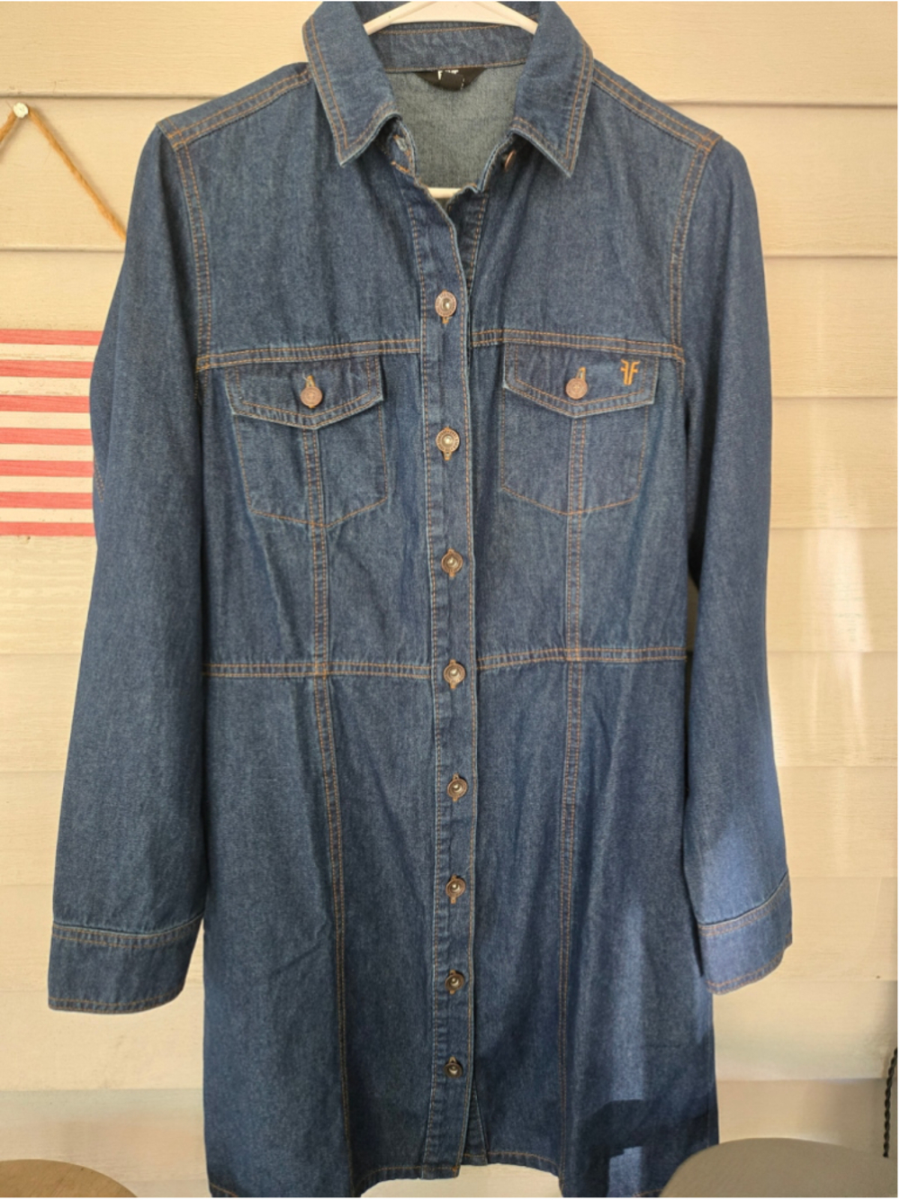 Women's FRYE Blue Denim Long Sleeve Dress S - Picture 2 of 7
